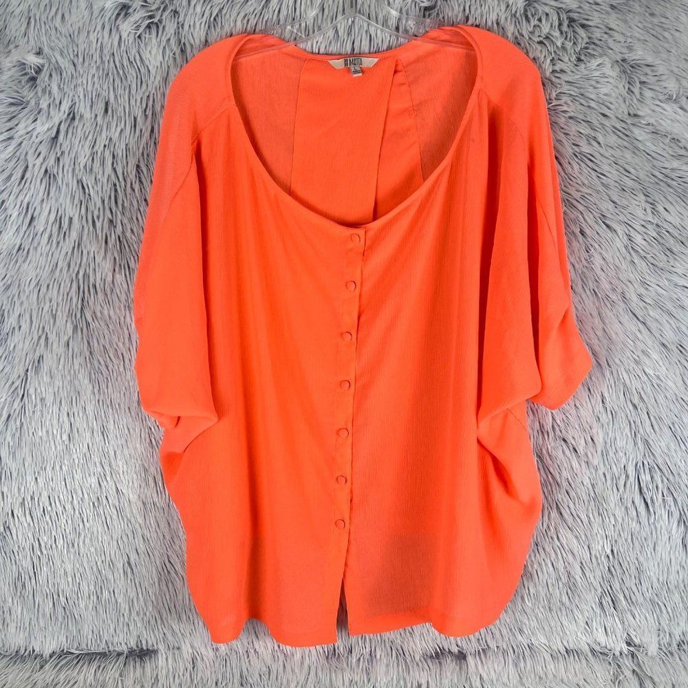 BB Dakota Blouse Womans Large Neon Orange Annerose Puff Off Weekend Ruffle Top